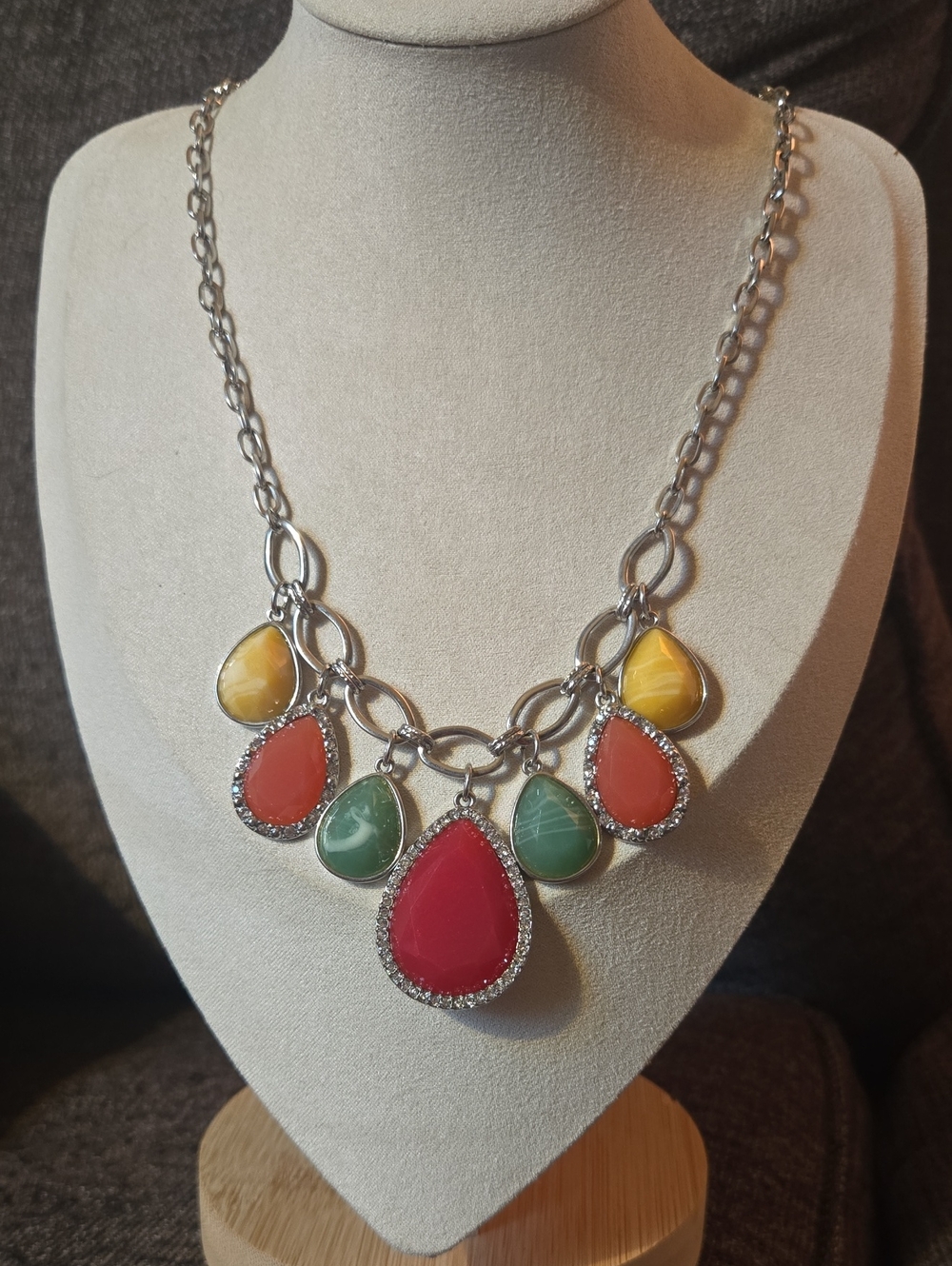 Vintage Multicolor Teardrop Statement Necklace Marbled Y2k